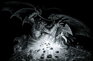 Gandalf Versus the Balrog - Black Board, Greg Hildebrandt