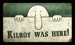 Kilroy Was Here PTS156- Vintage Tin Sign, PTS