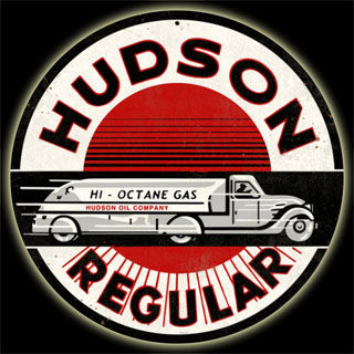 Hudson Gasoline PTS143- Vintage Tin Sign - Round, PTS