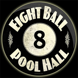 8 Ball Pool Hall KDN002- Vintage Tin Sign - Round, PTS