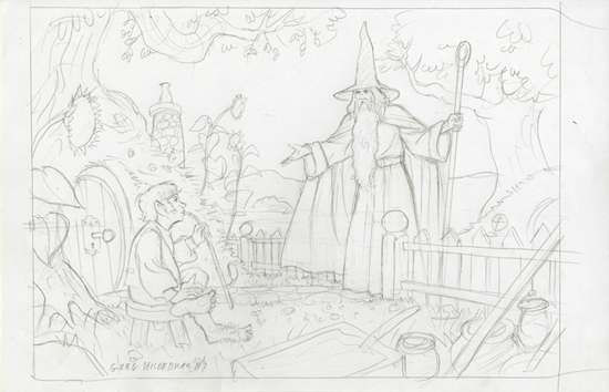 Gandalf Visits Bilbo - 2018 Commission - Final Sketch, Greg Hildebrandt